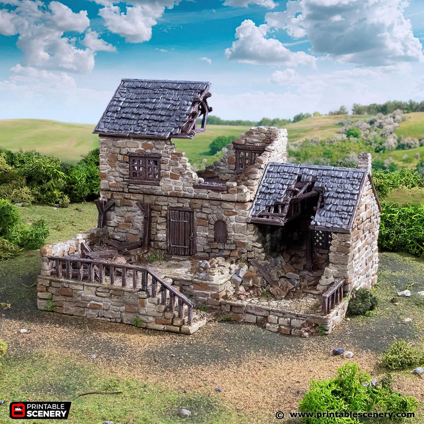 Ruined Stone House Tabletop Scatter Terrain Historical Baker Printable Scenery Fantasy RPG Dungeon Tile Norman King Medieval Railway Model