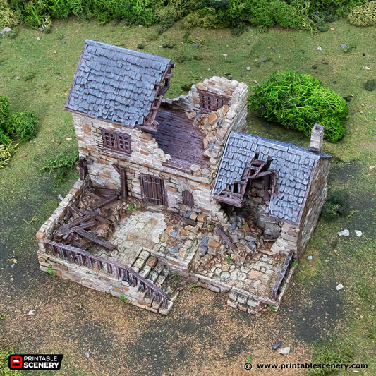 Ruined Stone House Tabletop Scatter Terrain Historical Baker Printable Scenery Fantasy RPG Dungeon Tile Norman King Medieval Railway Model