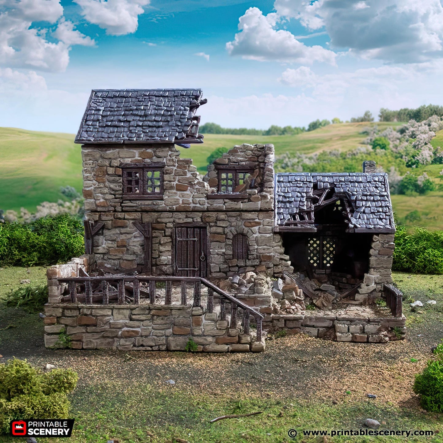 Ruined Stone House Tabletop Scatter Terrain Historical Baker Printable Scenery Fantasy RPG Dungeon Tile Norman King Medieval Railway Model