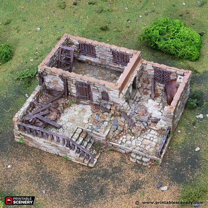 Ruined Stone House Tabletop Scatter Terrain Historical Baker Printable Scenery Fantasy RPG Dungeon Tile Norman King Medieval Railway Model
