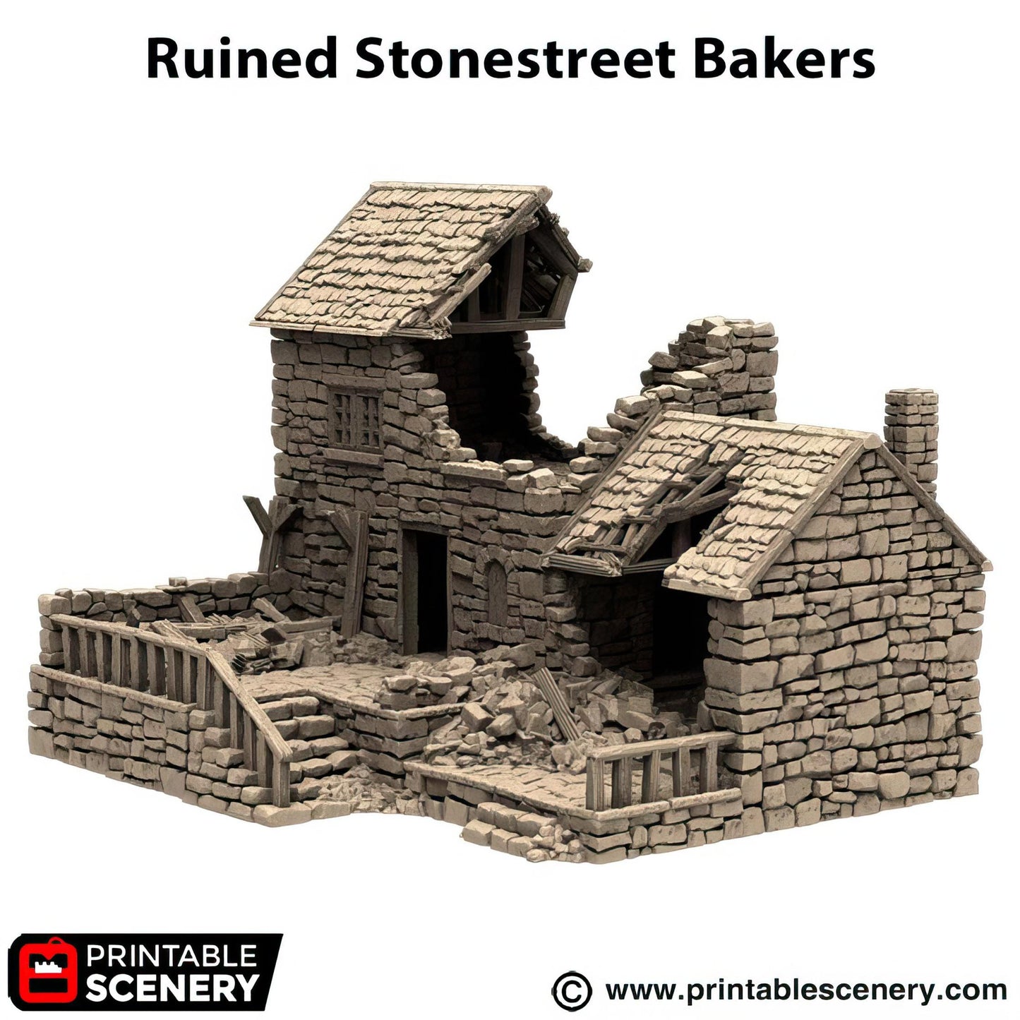 Ruined Stone House Tabletop Scatter Terrain Historical Baker Printable Scenery Fantasy RPG Dungeon Tile Norman King Medieval Railway Model