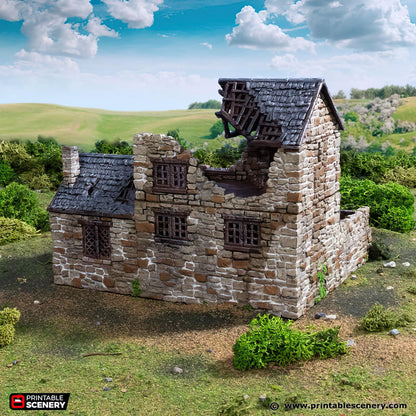 Ruined Stone House Tabletop Scatter Terrain Historical Baker Printable Scenery Fantasy RPG Dungeon Tile Norman King Medieval Railway Model