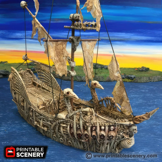 Undead Ship Tabletop Boat Vehicle Battle Large Fluyt Roleplaying Game Terrain Pirate Ocean Voyage Printable Scenery Fantasy RPG Wargaming