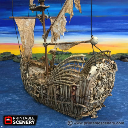 Undead Ship Tabletop Boat Vehicle Battle Large Fluyt Roleplaying Game Terrain Pirate Ocean Voyage Printable Scenery Fantasy RPG Wargaming