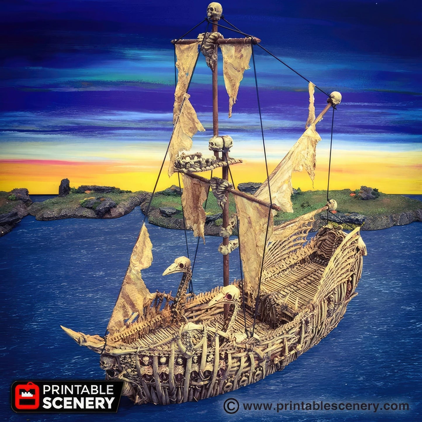 Undead Ship Tabletop Boat Vehicle Battle Large Fluyt Roleplaying Game Terrain Pirate Ocean Voyage Printable Scenery Fantasy RPG Wargaming