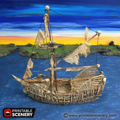 Undead Ship Tabletop Boat Vehicle Battle Large Fluyt Roleplaying Game Terrain Pirate Ocean Voyage Printable Scenery Fantasy RPG Wargaming